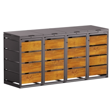 Mülltonnenbox Kim 4er 120L in Anthrazit mit Holzdekorfront