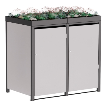 Mülltonnenbox Tilda 2er 240L in Hellgrau-Metallic mit dunkelgrauem Rahmen
