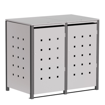Mülltonnenbox Wilhelm 2er 240L in Hellgrau-Metallic mit dunkelgrauem Rahmen