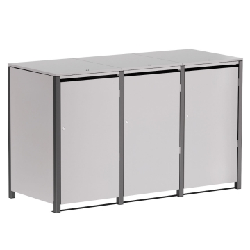 Mülltonnenbox Hugo 3er 240L in Hellgrau- Metallic mit dunkelgrauem Rahmen