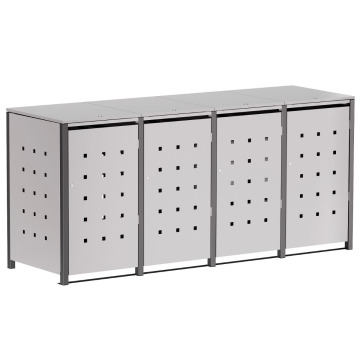 Mülltonnenbox Wilhelm 4er 240L in Hellgrau-Metallic mit dunkelgrauem Rahmen