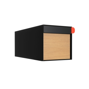 Amerikanischer Briefkasten Americano Schwarz mit Holzdekor-Front | Wand