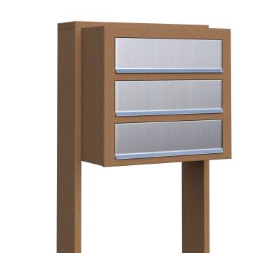 Briefkastenanlage Cube for Three Rost mit Edelstahlklappe