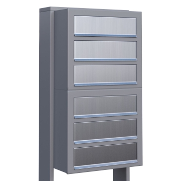 Briefkastenanlage Cube for Six Grau Metallic mit Edelstahlklappe