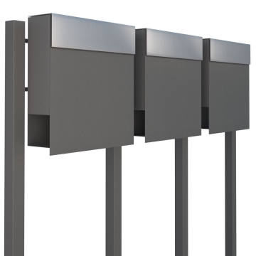 Briefkastenanlage Manhattan for Three Grau Metallic mit Edelstahlklappe