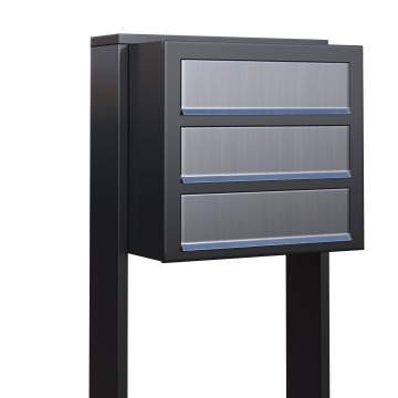 Briefkastenanlage Cube for Three Anthrazit mit Edelstahlklappe