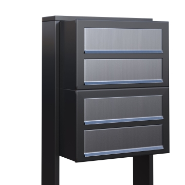 Briefkastenanlage Cube for Four Anthrazit mit Edelstahlklappe