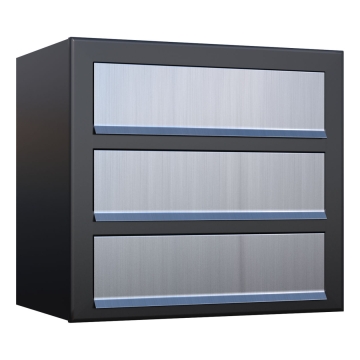 Briefkasten Cube for Three Schwarz mit Edelstahlklappe
