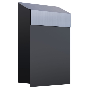 Briefkasten Baby Box Schwarz mit Edelstahlklappe