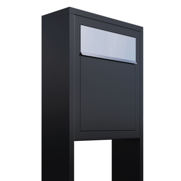 Standbriefkasten Base Schwarz mit Edelstahlklappe