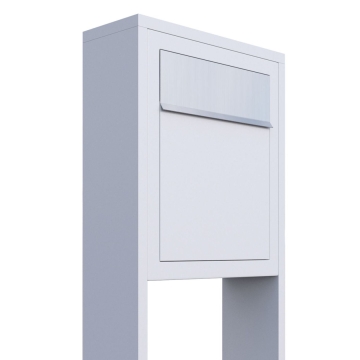 Standbriefkasten Base Weiß mit Edelstahlklappe