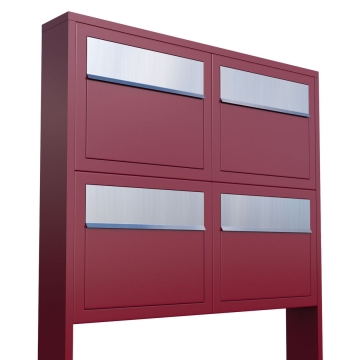 Briefkastenanlage Elegance for Four Rot mit Edelstahlklappe