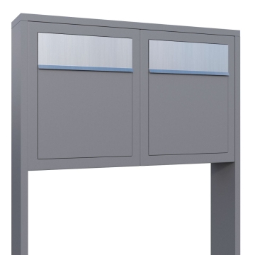 Briefkastenanlage Base for Two Grau Metallic mit Edelstahlklappe