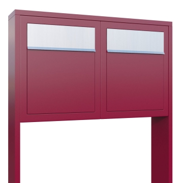 Briefkastenanlage Base for Two Rot mit Edelstahlklappe