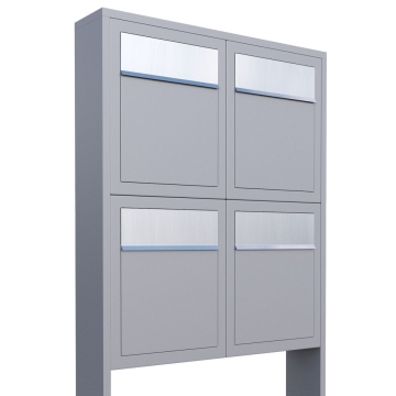 Briefkastenanlage Base for Four Grau Metallic mit Edelstahlklappe