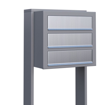 Briefkastenanlage Cube for Three Grau Metallic mit Edelstahlklappe