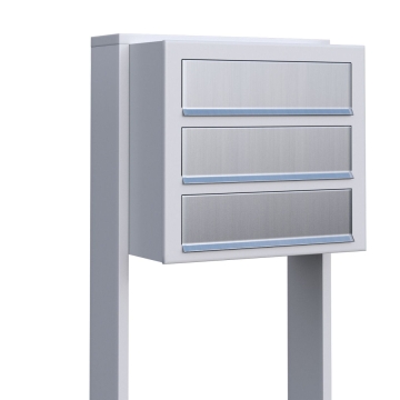 Briefkastenanlage Cube for Three Weiß mit Edelstahlklappe