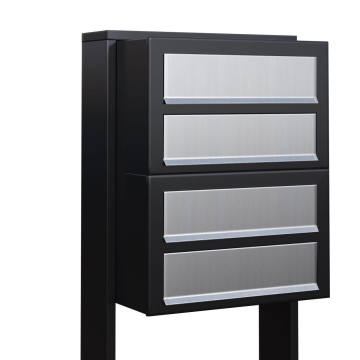 Briefkastenanlage Cube for Four Schwarz mit Edelstahlklappe