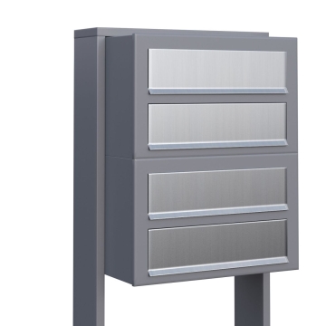 Briefkastenanlage Cube for Four Grau Metallic mit Edelstahlklappe
