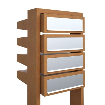 Briefkastenanlage Stairs for Four Rost mit Edelstahlklappe
