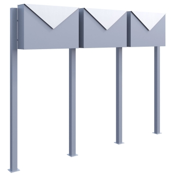 Briefkastenanlage Letter for Three Grau Metallic mit Edelstahlklappe