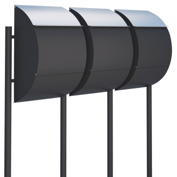 Briefkastenanlage Jumbo for Three Schwarz mit Edelstahlklappe
