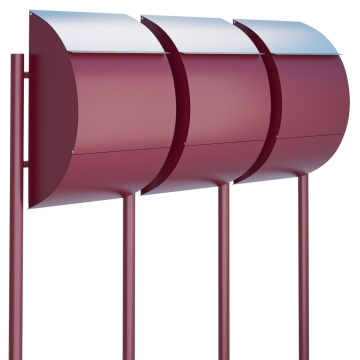 Briefkastenanlage Jumbo for Three Rot mit Edelstahlklappe