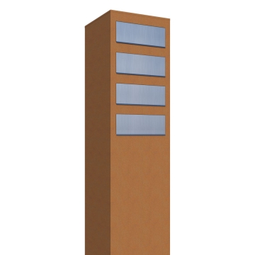 Briefkastenanlage Monolith for Four Rost mit Edelstahlklappe