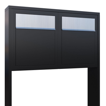 Briefkastenanlage Base for Two Schwarz mit Edelstahlklappe