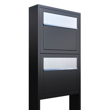 Briefkastenanlage Elegance for Two Schwarz mit Edelstahlklappe