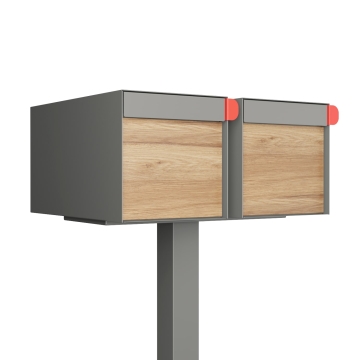 Amerikanischer Briefkasten Big Americano for Two Grau Metallic mit Holzdekor-Front