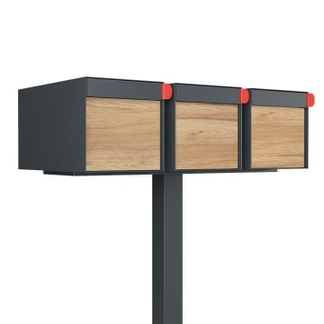Amerikanischer Briefkasten Big Americano for Three in Anthrazit mit Holzdekor-Front