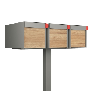 Amerikanischer Briefkasten Big Americano for Three in Grau Metallic mit Holzdekor-Front
