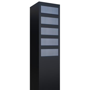 Briefkastenanlage Monolith for Five Schwarz mit Edelstahlklappe