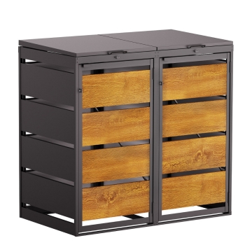 Mülltonnenbox Kim 2er 120L in Anthrazit mit Holzdekorfront