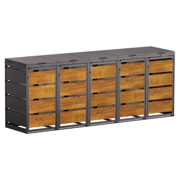 Mülltonnenbox Kim 5er 120L in Anthrazit mit Holzdekorfront