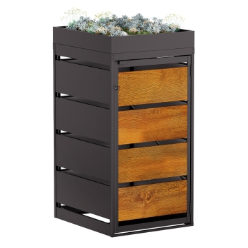 Mülltonnenbox Egon 1er 120 Liter in Anthrazit mit Holzdekorfront