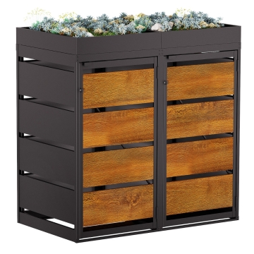 Mülltonnenbox Egon 2er 120 Liter in Anthrazit mit Holzdekorfront