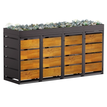 Mülltonnenbox Egon 4er 120 Liter in Anthrazit mit Holzdekorfront