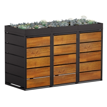 Mülltonnenbox Edgar 3er 240 Liter in Anthrazit mit Holzdekorfront