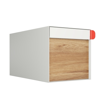 Amerikanischer Briefkasten Big Americano Weiß mit Holzdekor-Front | Wand