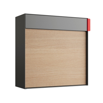 Wandbriefkasten Lathi in Grau Metallic mit Holzdekor-Front